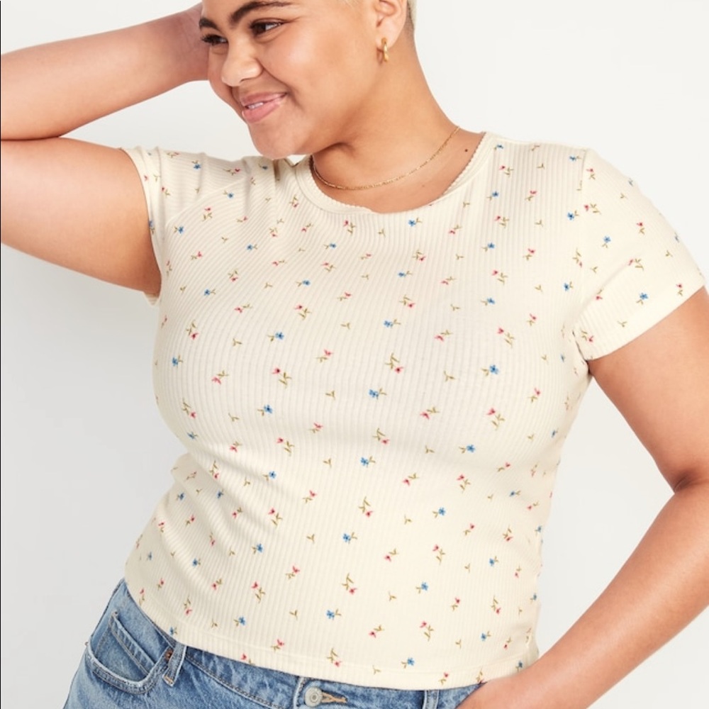 Old Navy Fitted Cropped Floral-Print Rib-Knit T-Shirt 4x